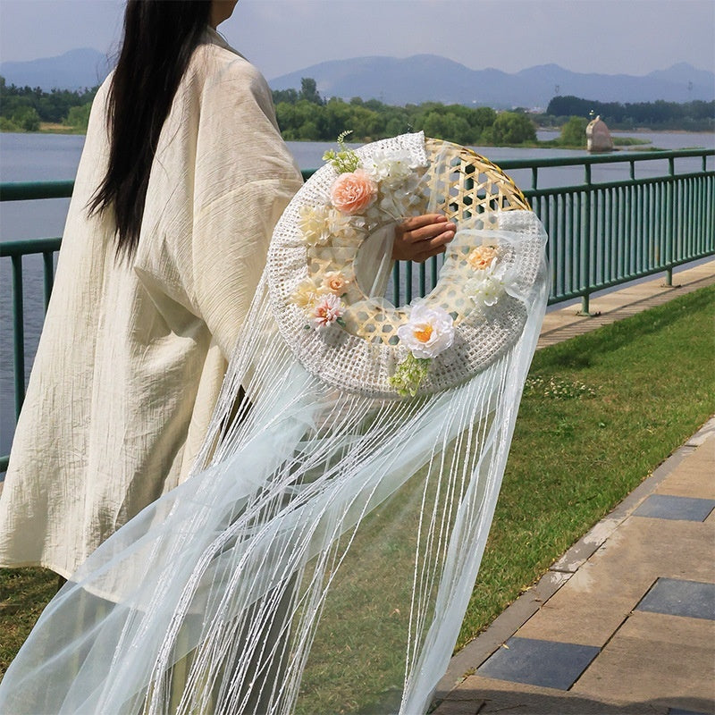 Hanfu Hat Bamboo Hat Tassel Crystal Curtain Chivalrous Woman Bamboo Hat Veil