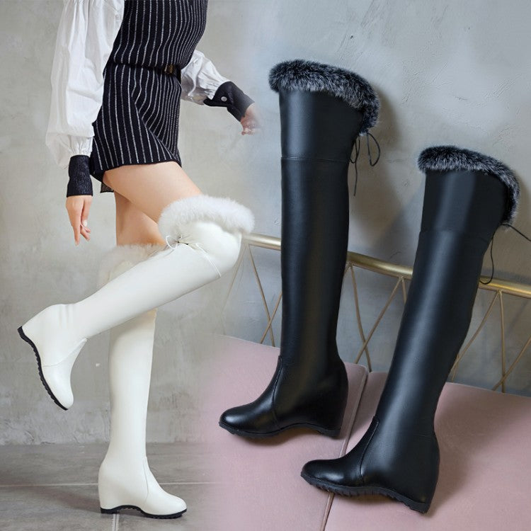 Womens Thigh High Boots Wedge Winter Over The Knee High Heels Fur Plush