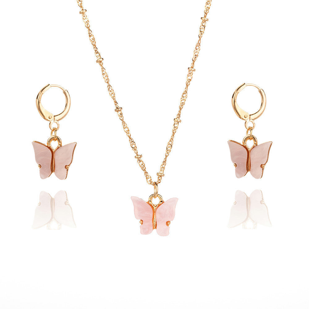 Color Acrylic Butterfly Earrings And Necklace Set