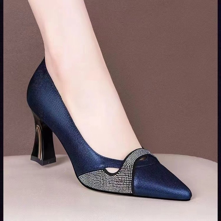 Womens Elegant Pointed-toe Chunky-heel High Heels