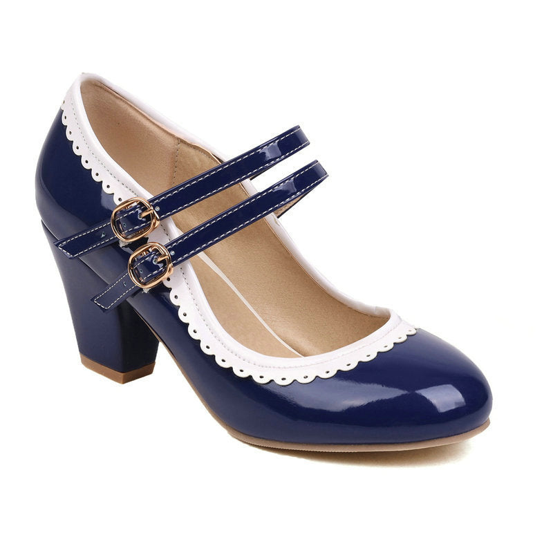 Womens Round-toe Patent Leather Chunky-heeled High Heels In Candy Colors