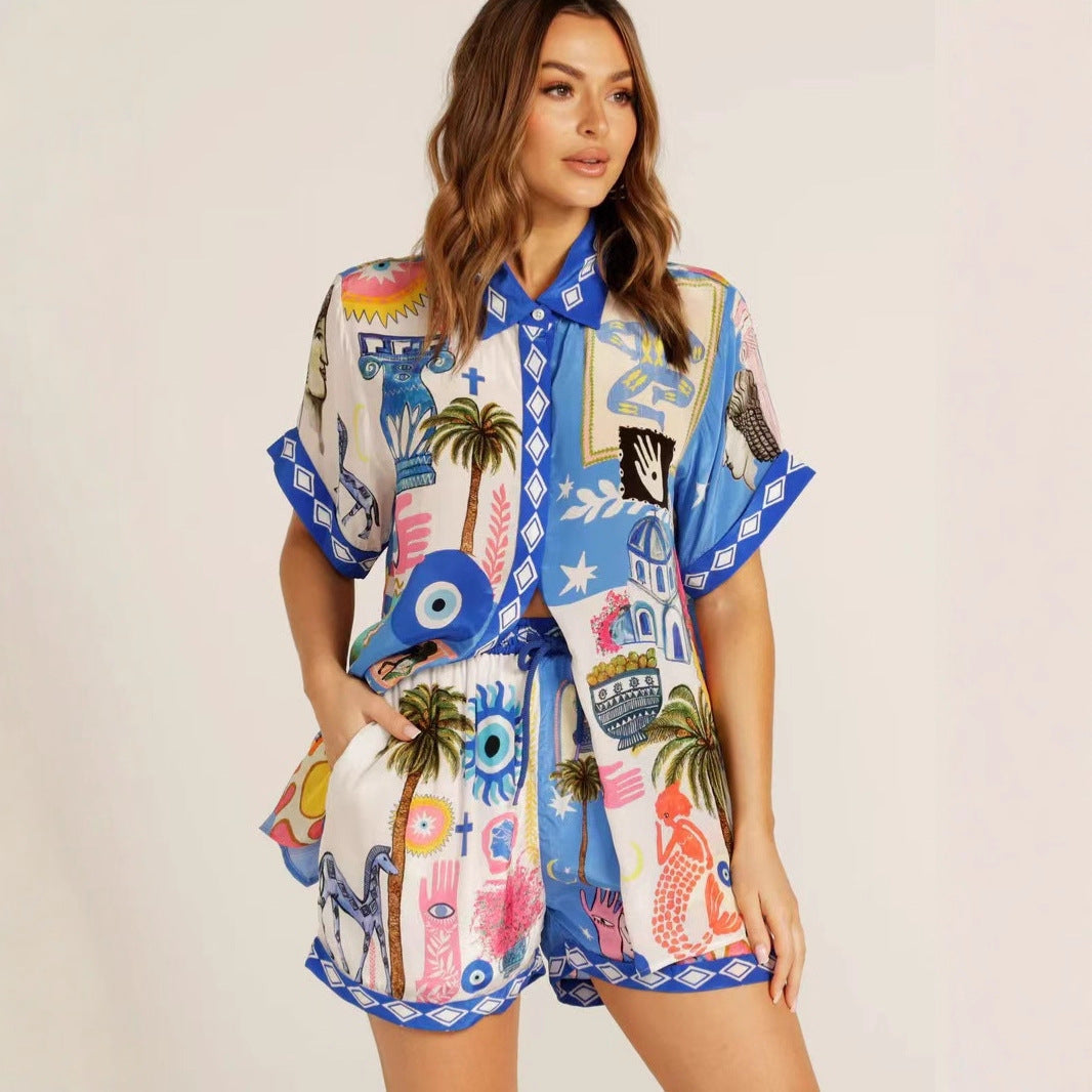 Casual Fashion Linen Temperament Shirt Shorts Suit