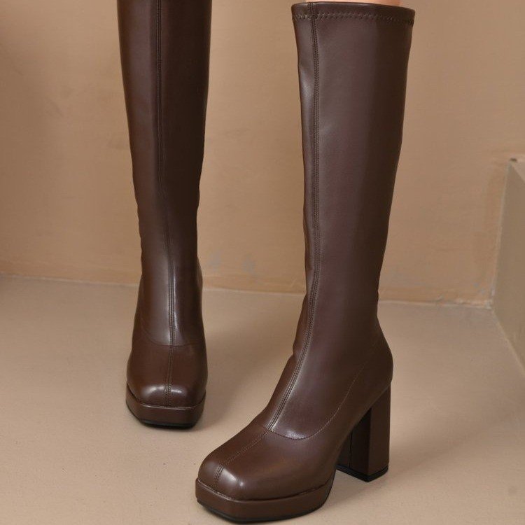 Womens Boots With Thick Soles Chunky Heels And A Slimming Stretchy Fit