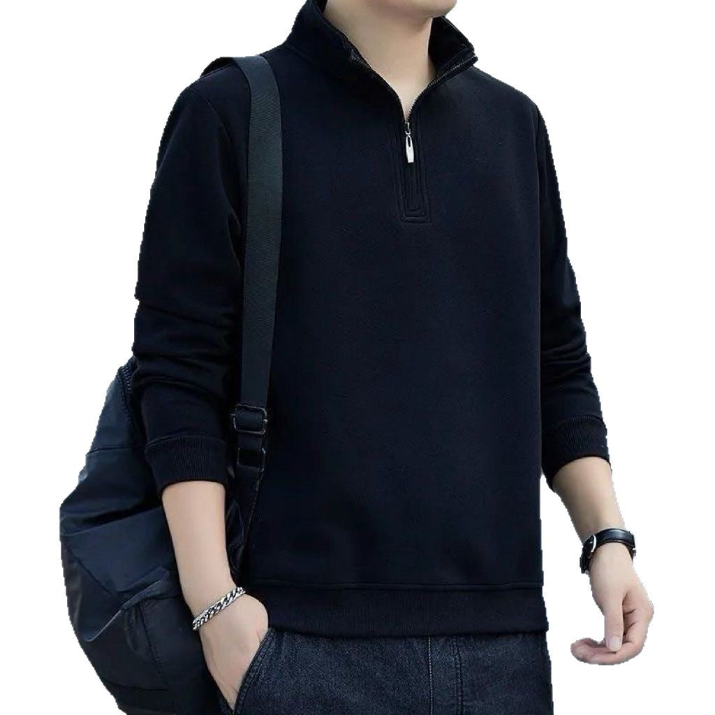 Mens Retro Patchwork Half-Zip Long-Sleeve Hoodie