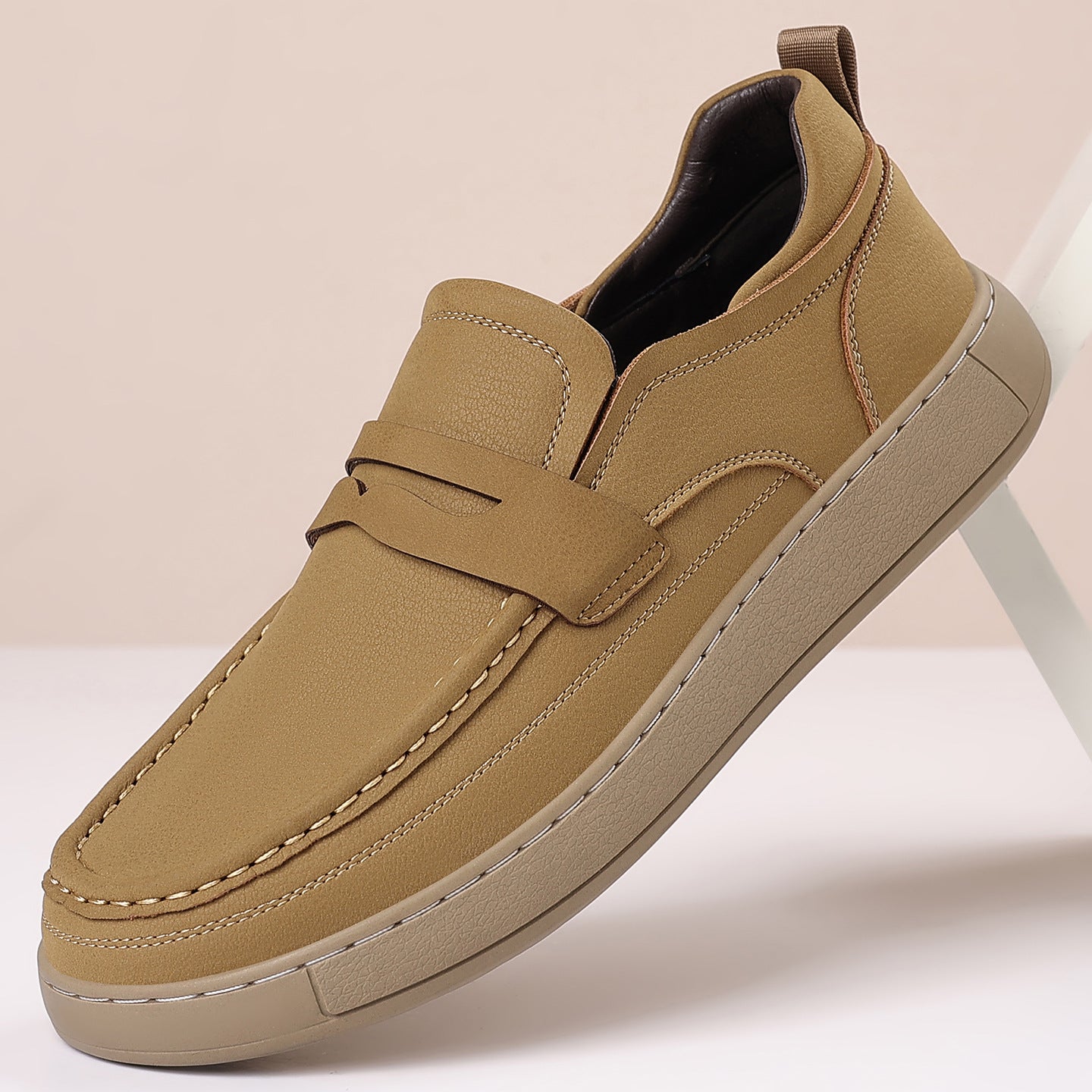 Mens Casual Slip-on Leather Shoes With Soft Soles