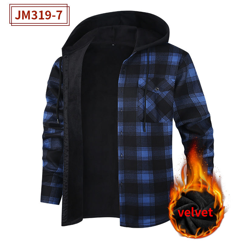 Mens FleeceLined Thickened Hooded Shirt