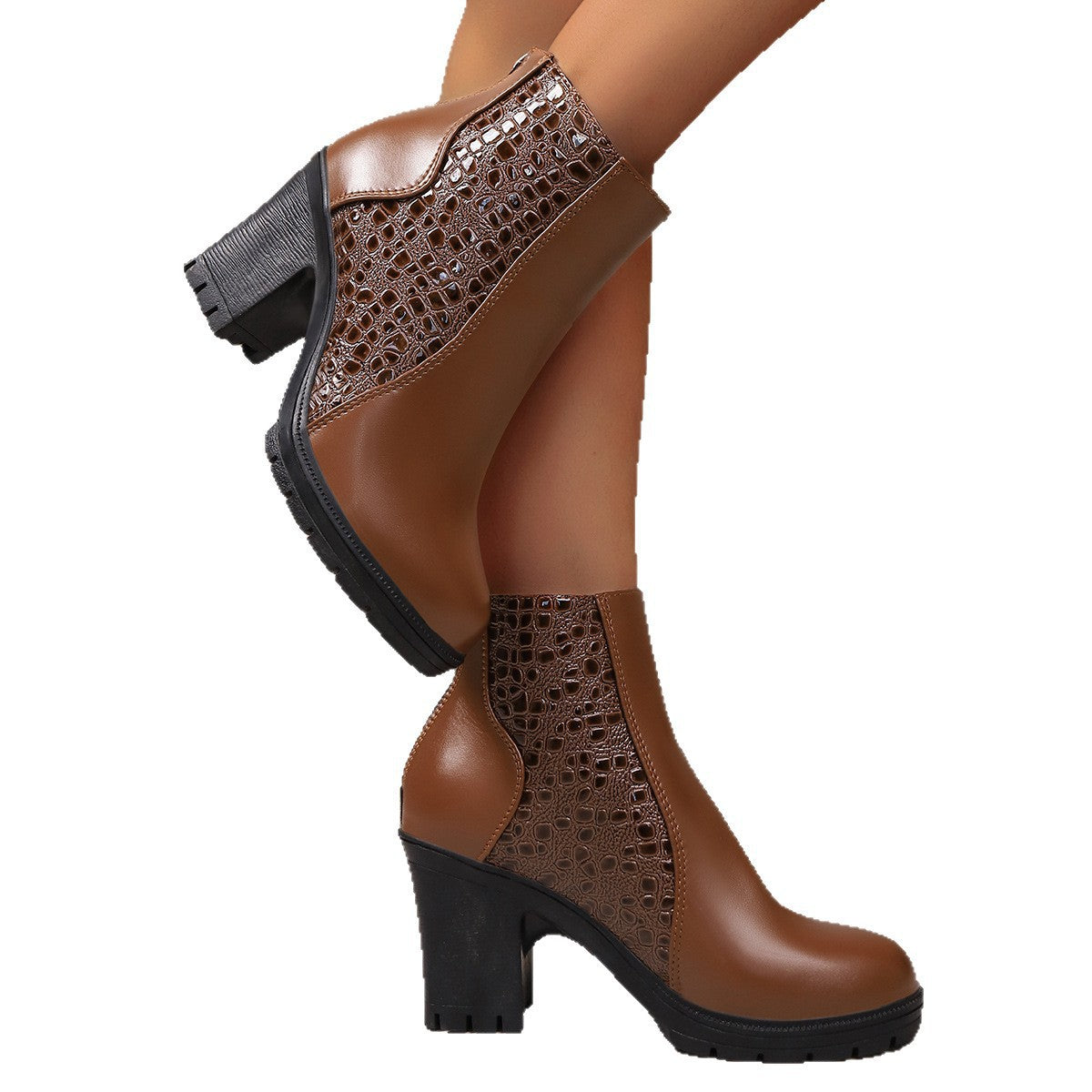 Womens Autumn High Heels In European And American Styles With Chunky Heels And Back Zippers