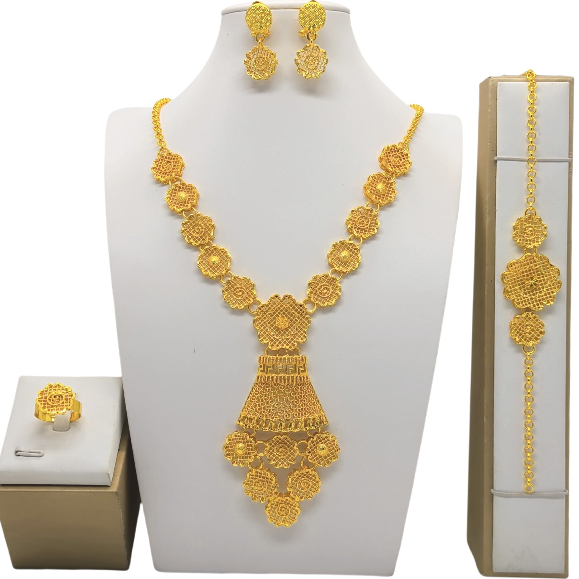 24k Gold-plated Necklace Bracelet Earrings Suit