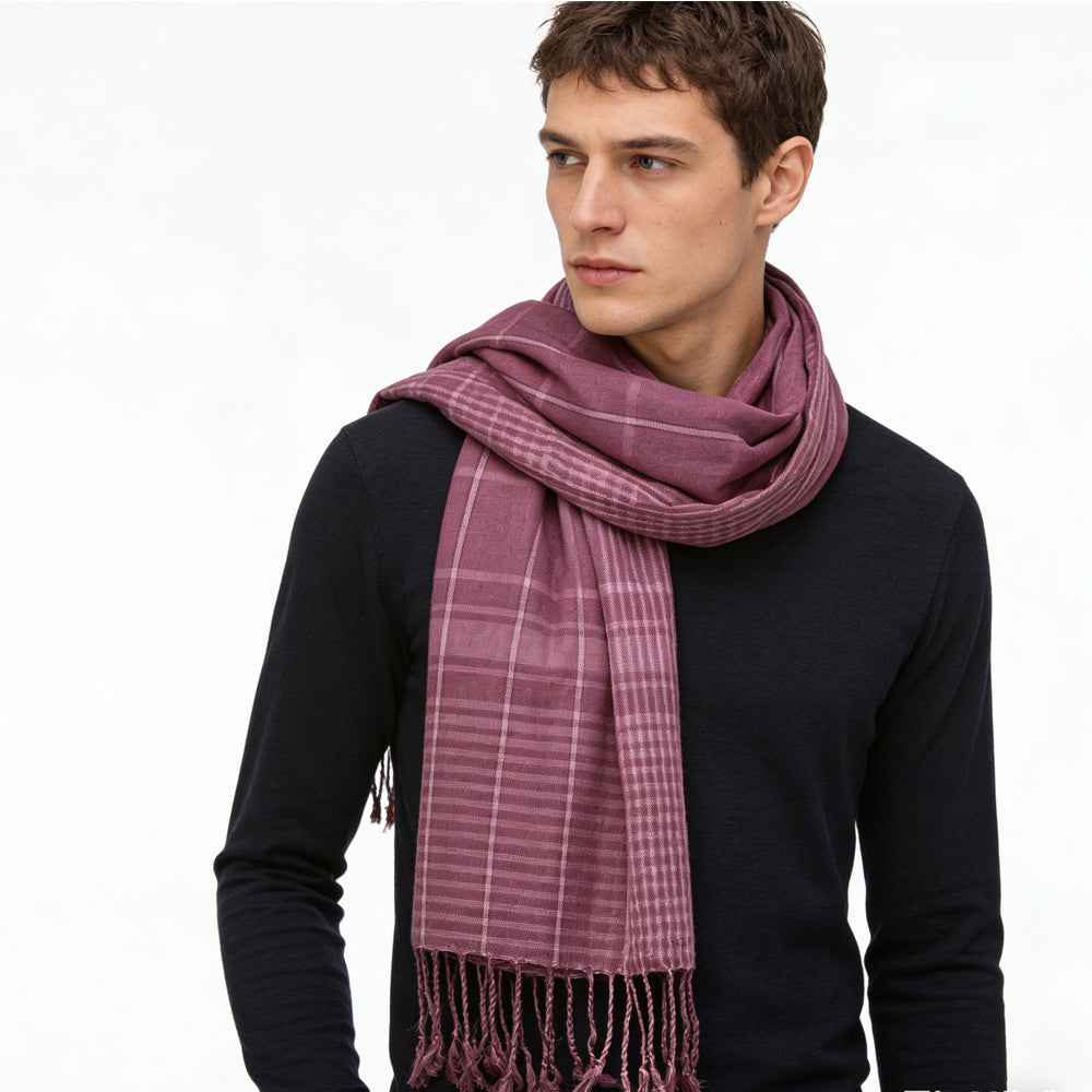 2pcs Bright Color Block Fuchsia Yarn-Dyed Scarf,Luxe Look For Evening Wear,Scarf,vacation,daily Life,evening Party,Office Appropriate Subtlety For Women Men