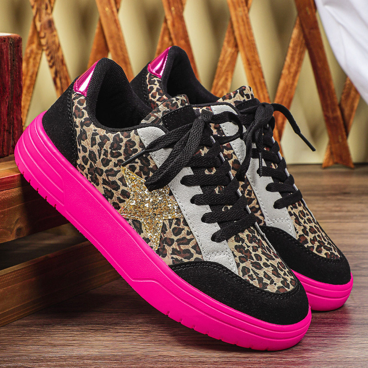 Mens And Womens Leopard-print Skate Shoes With A Personalized Retro Casual Sporty Style