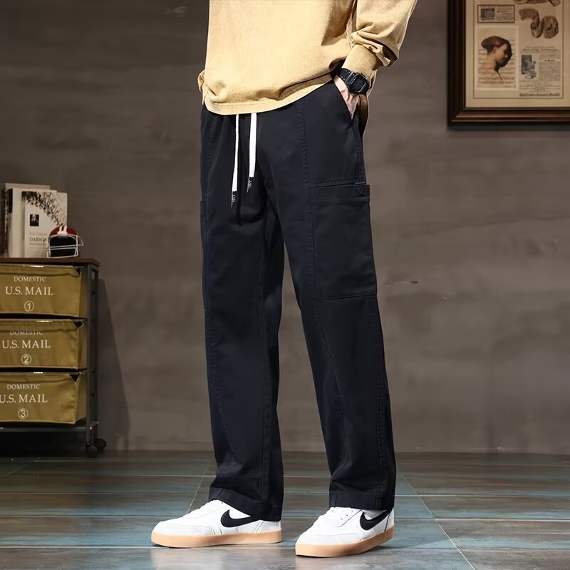 Mens Trendy Slim-fit American-style High-street Loose Straight-leg Wide-leg Pants