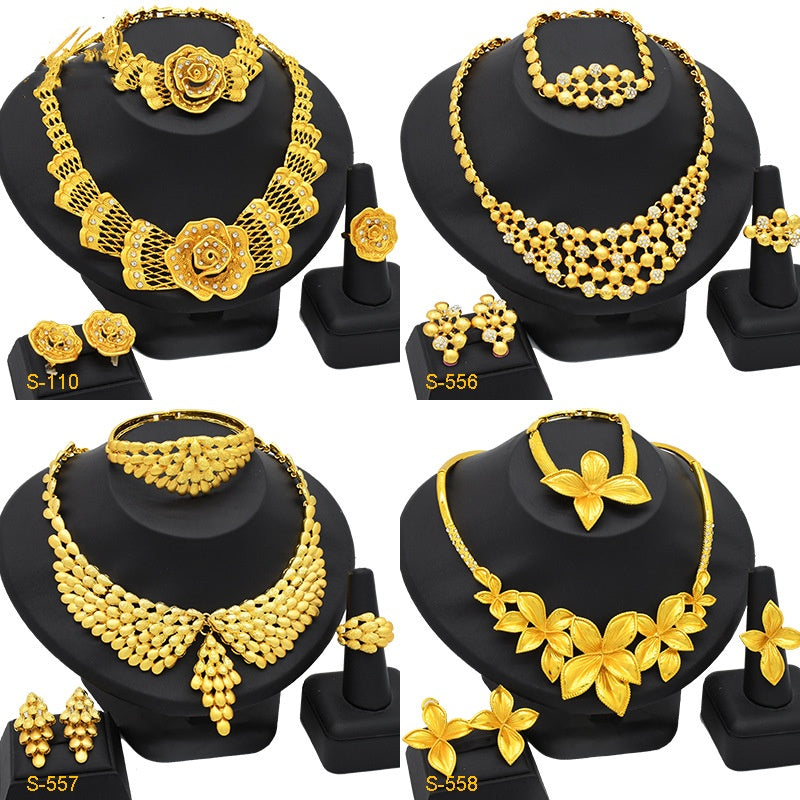 Women's Jewelry Suit Necklace Earring Ring Bracelet Four-piece Set