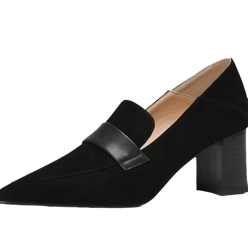 Womens Pointed-toe Loafers Chunky-heel High Heels Work Shoes