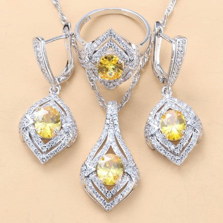 Gem-inlaid Pendant Earrings Necklace Ring Ladies Three-piece Set