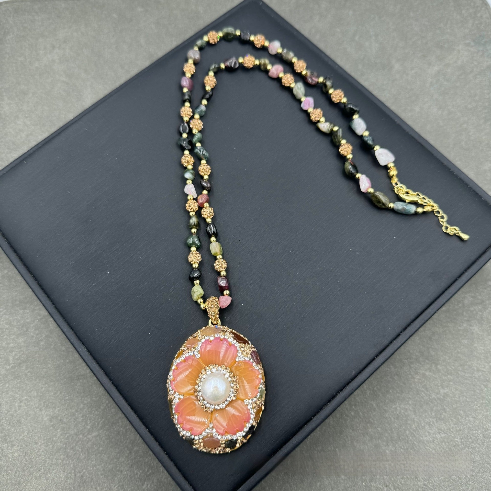 New Natural Tourmaline Inlaid Pearl Flower-shaped Suit