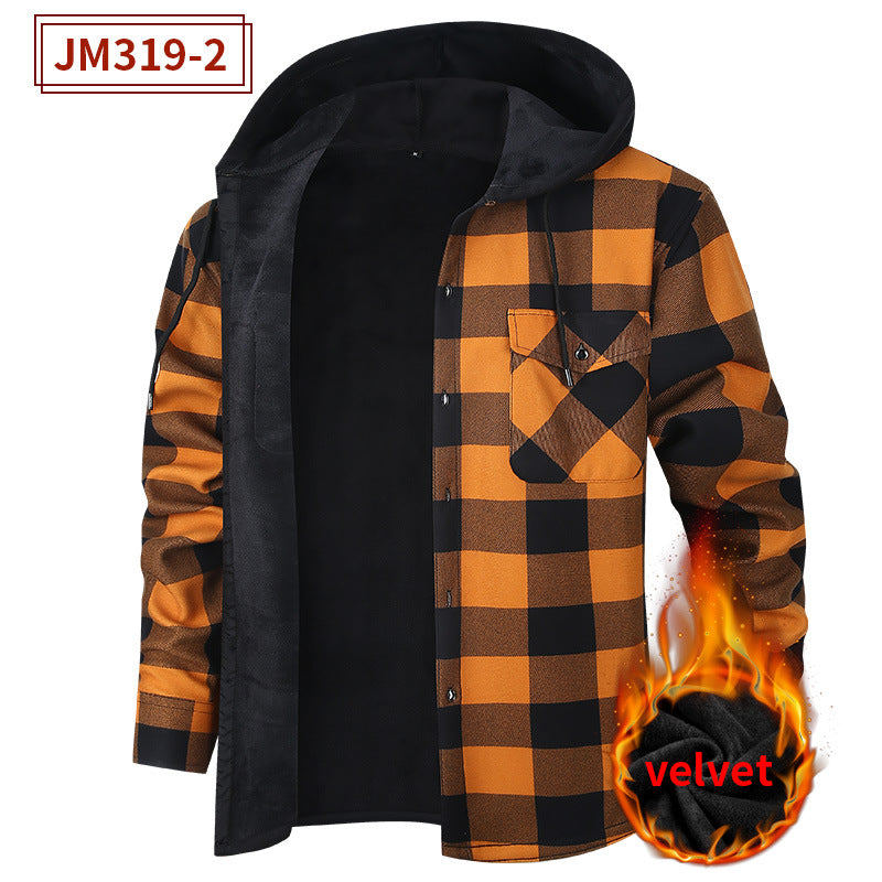 Mens FleeceLined Thickened Hooded Shirt