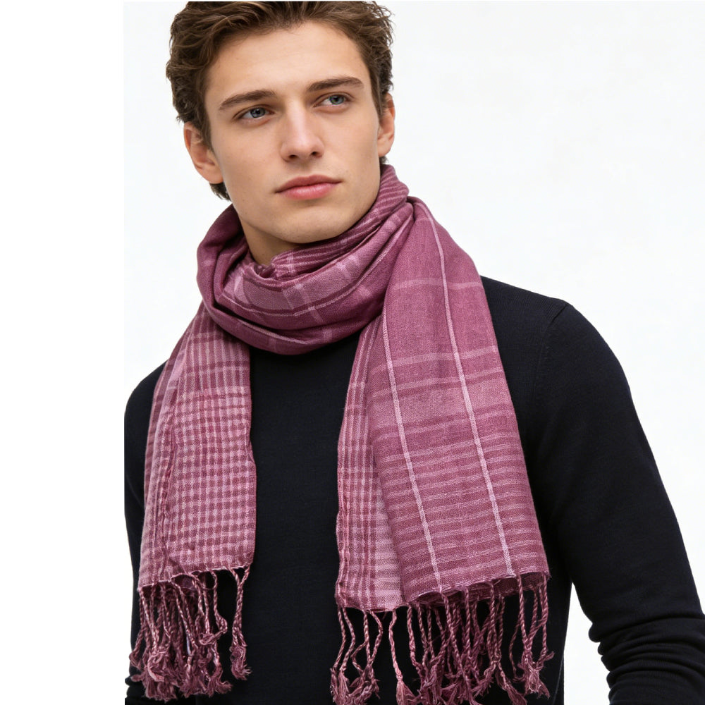 2pcs Bright Color Block Fuchsia Yarn-Dyed Scarf,Luxe Look For Evening Wear,Scarf,vacation,daily Life,evening Party,Office Appropriate Subtlety For Women Men