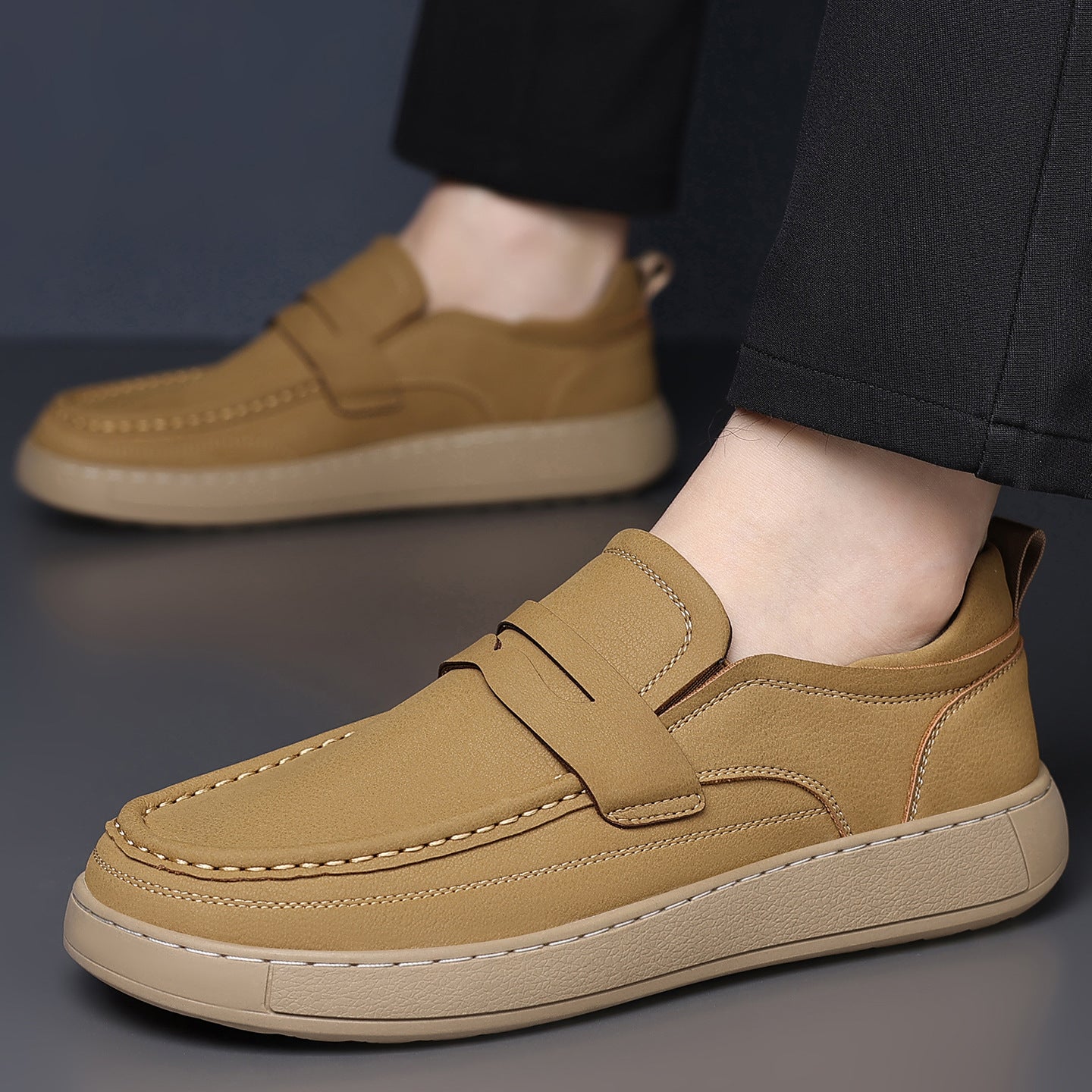 Mens Casual Slip-on Leather Shoes With Soft Soles