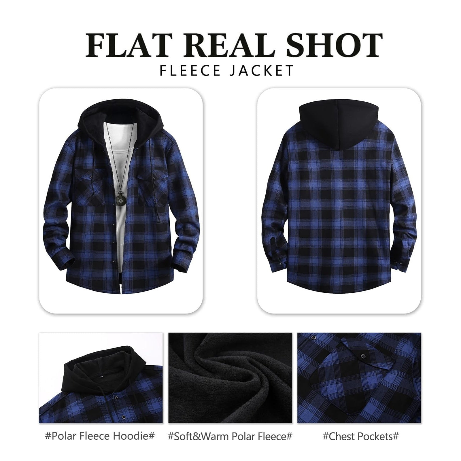 Mens FleeceLined Thickened Hooded Shirt