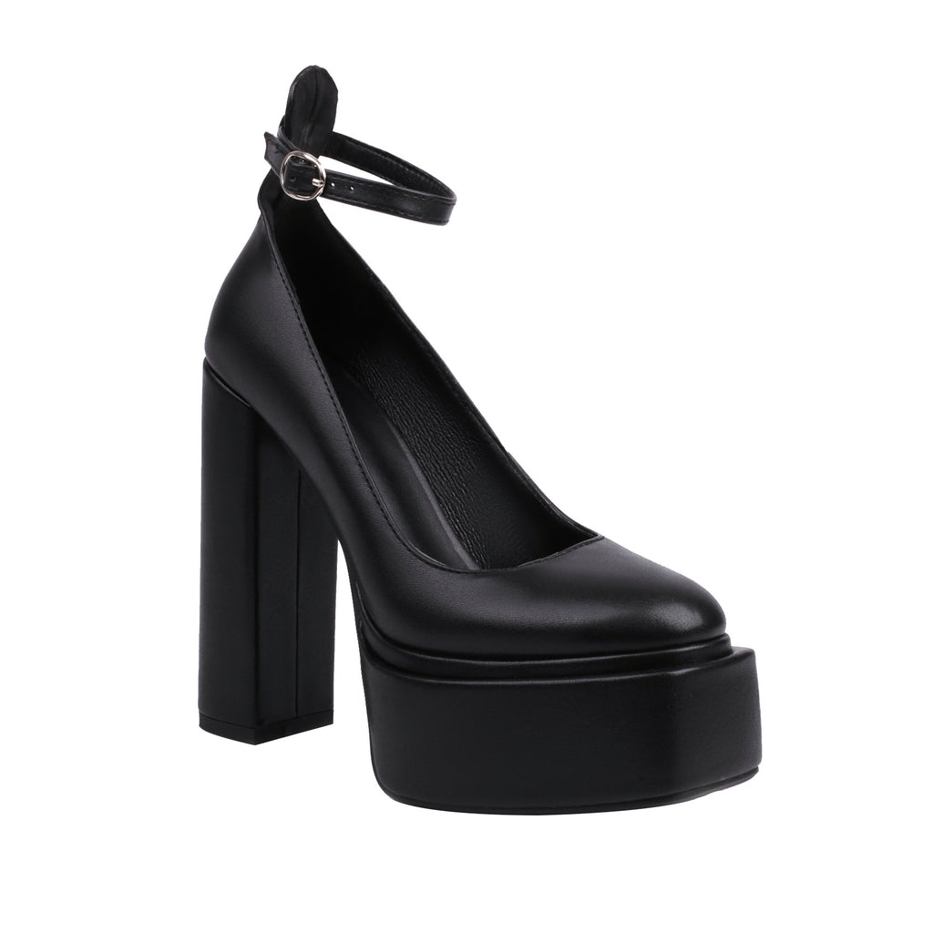 Spring Womens Pointed-Toe Chunky-Heel Buckle High Heels