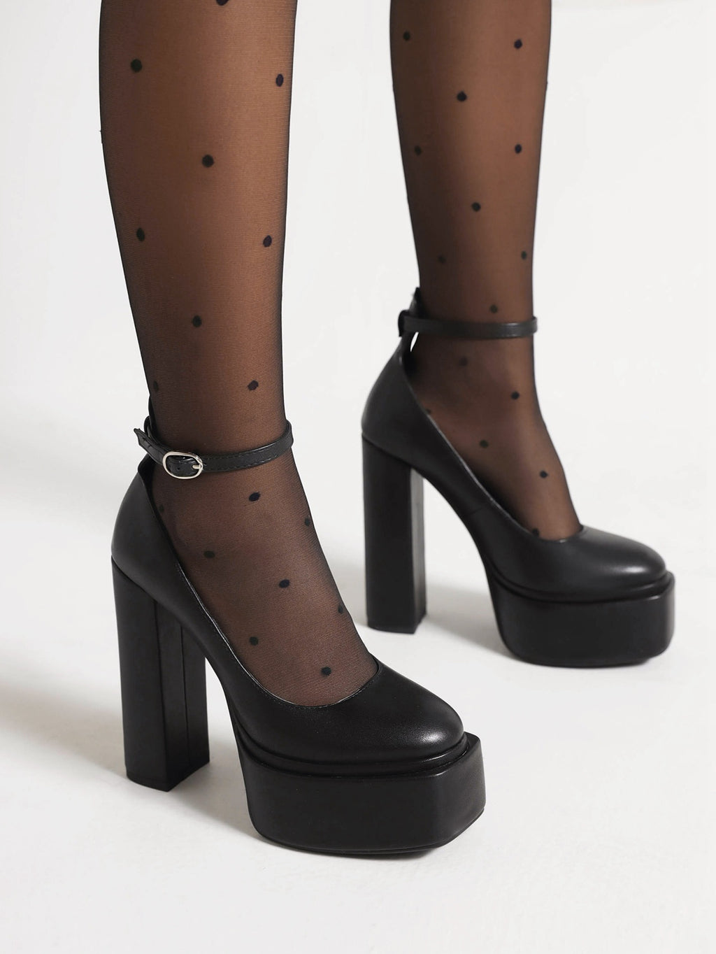 Spring Womens Pointed-Toe Chunky-Heel Buckle High Heels