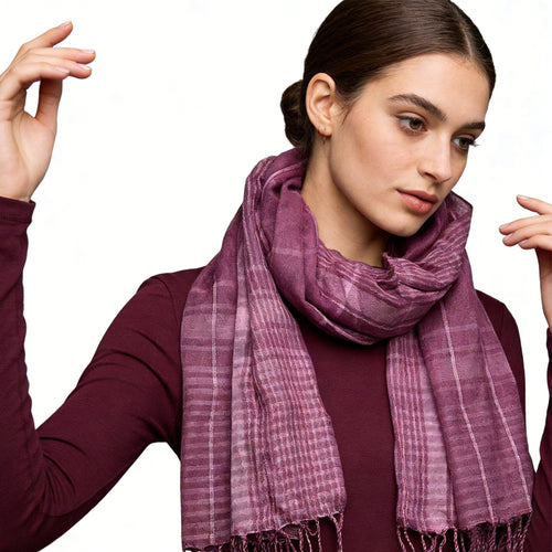 2pcs Bright Color Block Fuchsia Yarn-Dyed Scarf,Luxe Look For Evening Wear,Scarf,vacation,daily Life,evening Party,Office Appropriate Subtlety For Women Men