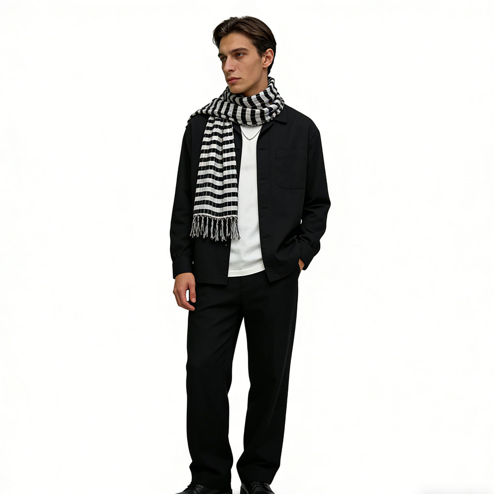 2pcs Black White Square Scarf,stripe With Metallic Threads Scarf,Luxe Look For Evening Wear,Scarf,vacation,daily Life,evening Party,Office Appropriate Subtlety For Women Men