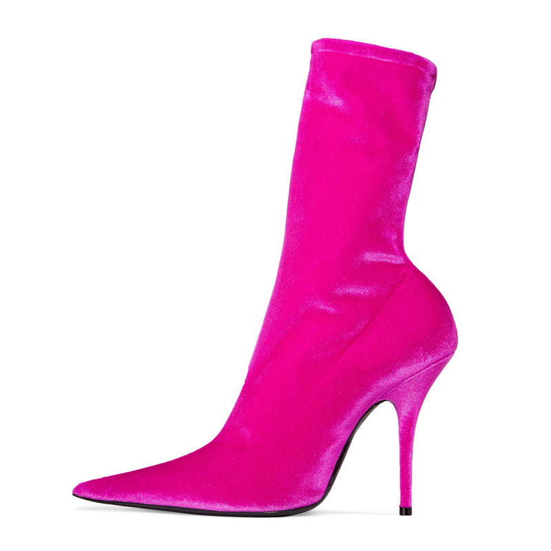 Womens Pointy Toe Elastic Boots, With Colorful , High Heels And Stiletto, Short Socks, New