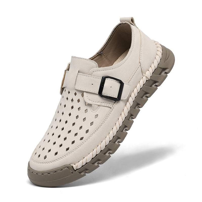 Mens Breathable Stitched Plus-Size Casual Leather Shoes