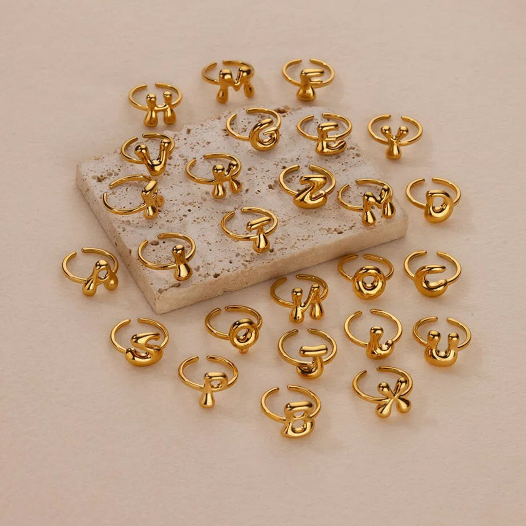 Cute Bubble Letters Ring Gold 18K Gold Plated Ring