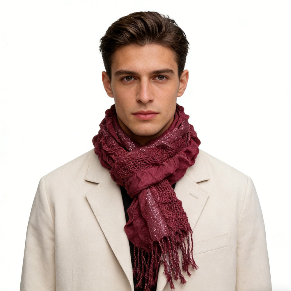 2pcs Extra Long Evening Glamour Piece Magenta Metallic Crinkle Scarf,Shimmer Textured Scarf ,Luxe Look For Evening Wear,Scarf,vacation,daily Life,evening Party,Office Appropriate Subtlety