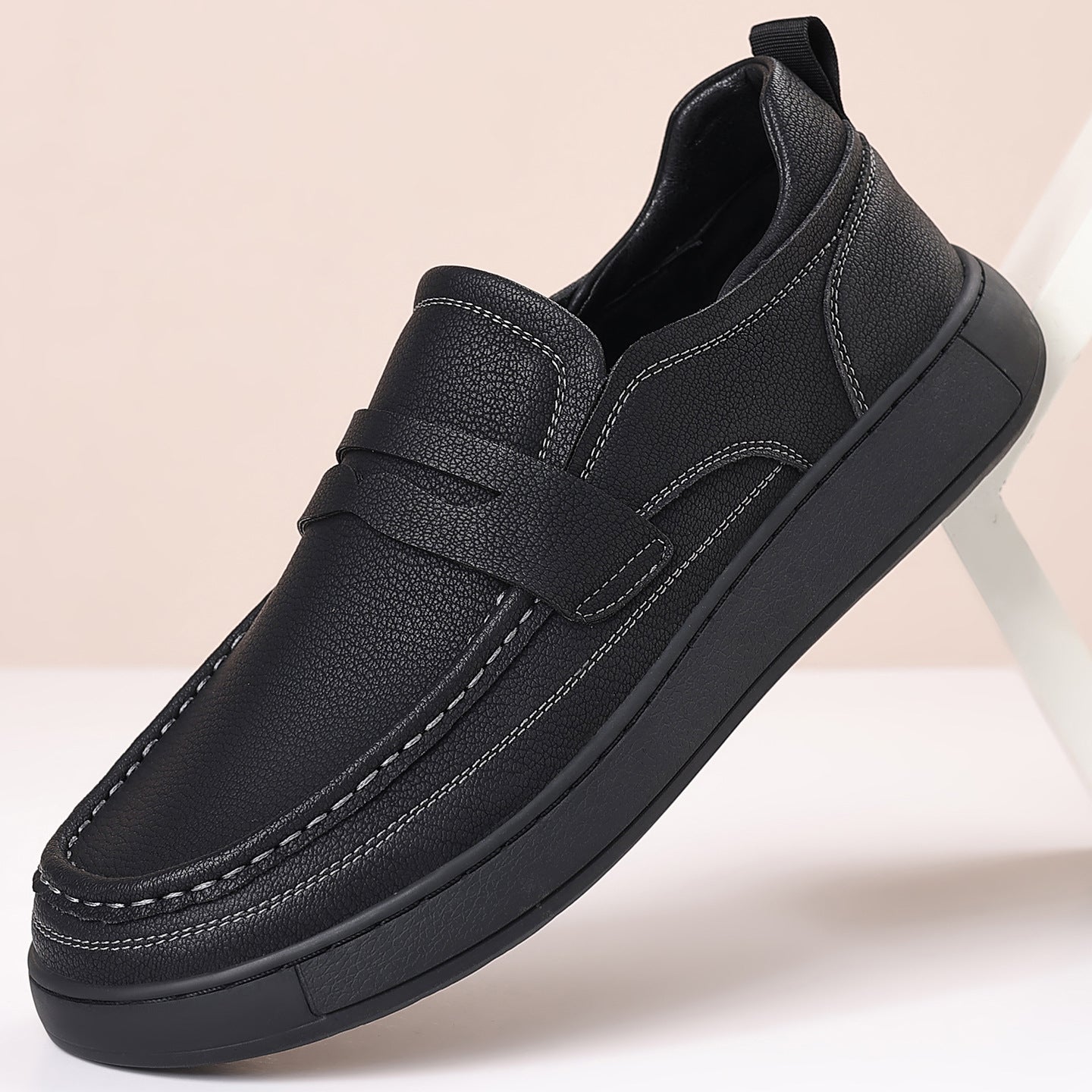 Mens Casual Slip-on Leather Shoes With Soft Soles