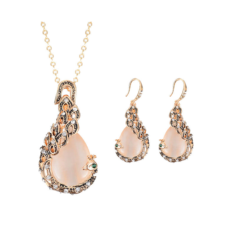 Bridal Jewelry Peacock Gem Necklace Earrings
