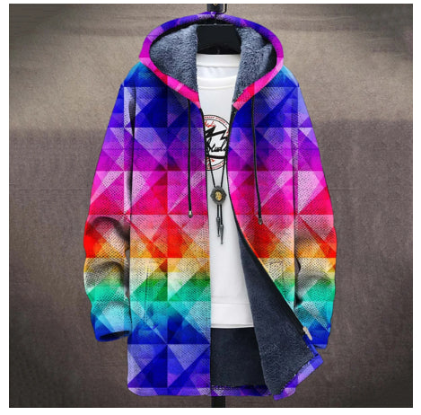 Mens Long 3D Digital-Print Cloak Jacket