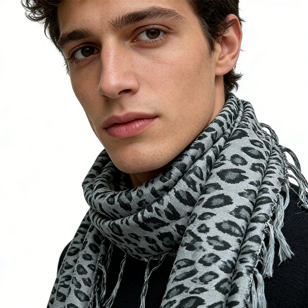 2pcs Minimalist Head Scarf,Grey Leopard Square Scarf ,Luxe Look For Evening Wear,Scarf,vacation,daily Life,evening Party,Office Appropriate Subtlety For Women Men