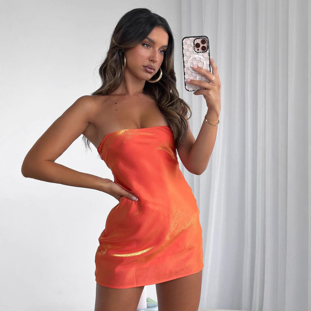 Sexy Backless Bandeau Dress In Dunhuang Color