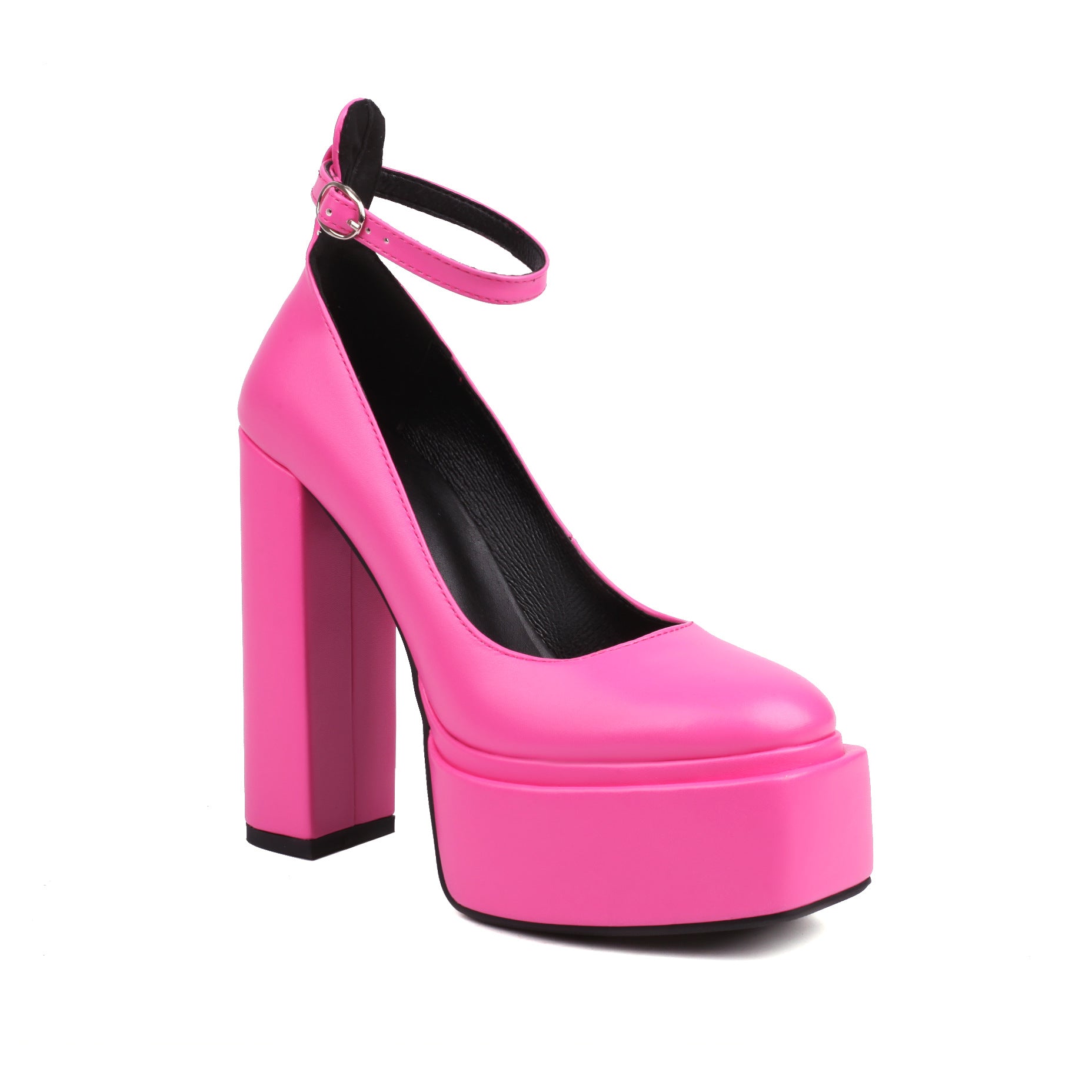 Spring Womens Pointed-Toe Chunky-Heel Buckle High Heels