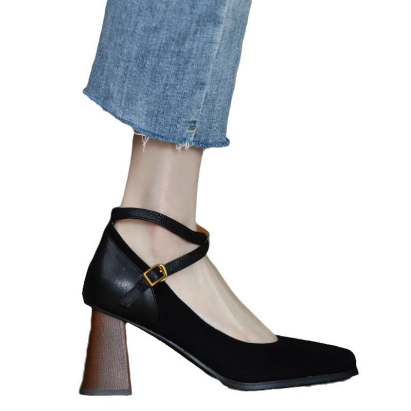 New Womens High Heels In A Retro Style Crafted From Matte Leather With Stylish Patchwork Details