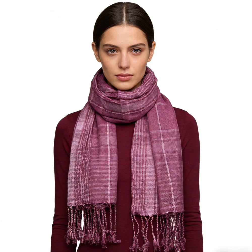 2pcs Bright Color Block Fuchsia Yarn-Dyed Scarf,Luxe Look For Evening Wear,Scarf,vacation,daily Life,evening Party,Office Appropriate Subtlety For Women Men