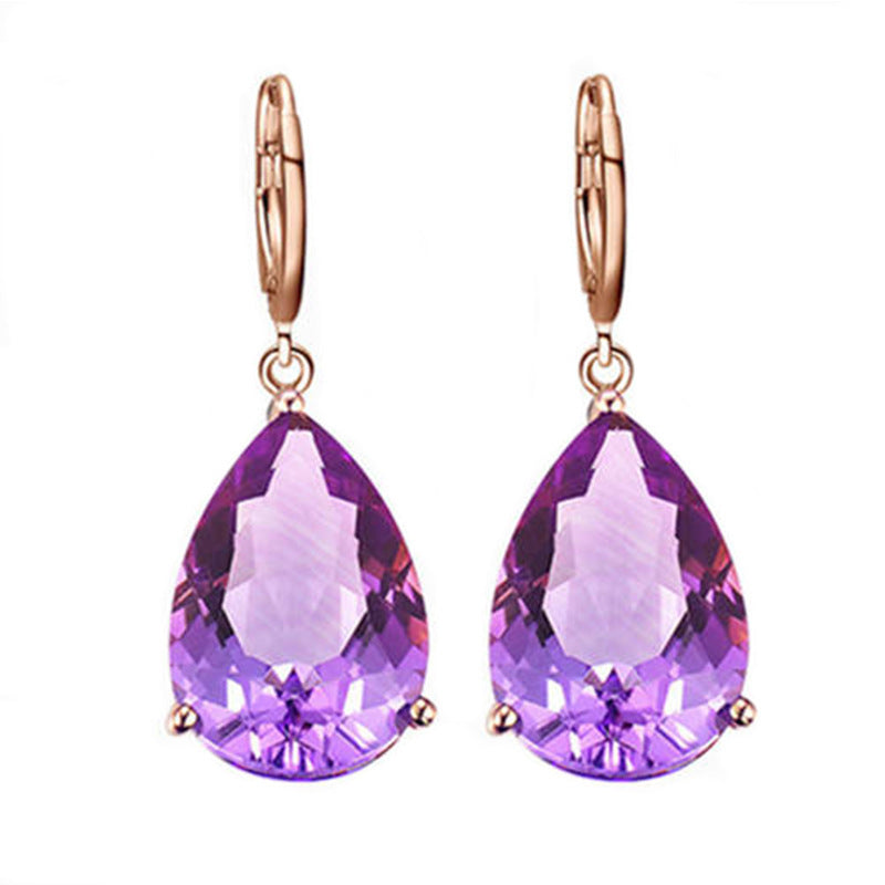 Quality Ear Hook Purple Gemstone Diamond Ring Rose Gold Collarbone Necklace Set