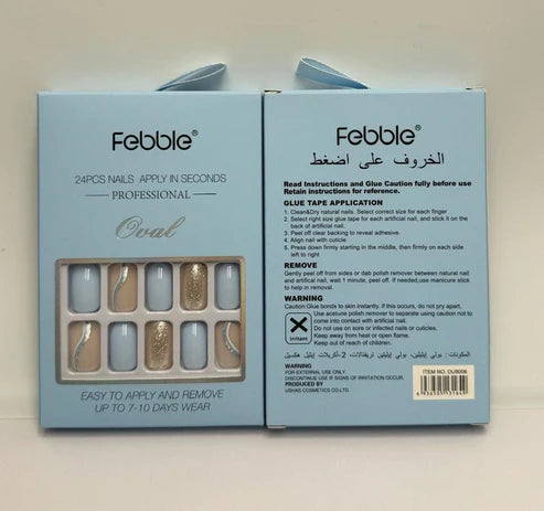 Febble - Baby Blue & Silver Wave Press-On Nails (Original)