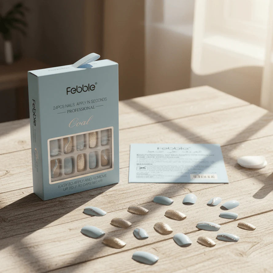 Febble - Baby Blue & Silver Wave Press-On Nails (Original)