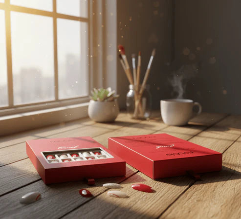 Febble - Classic Red with Gold Accent Press-On Nails (Original)