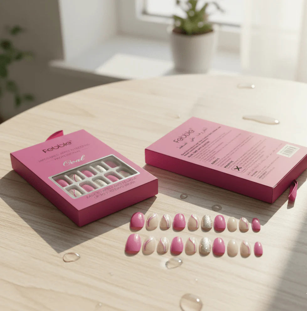 Febble - Hot Pink with Silver Sparkle Press-On Nails (Original)