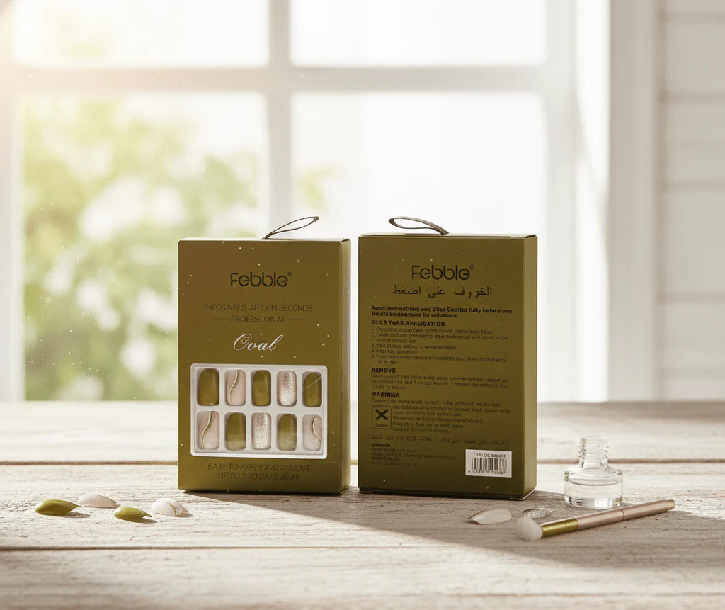 Febble - Olive Green & Silver Glam Press-On Nails (Original)