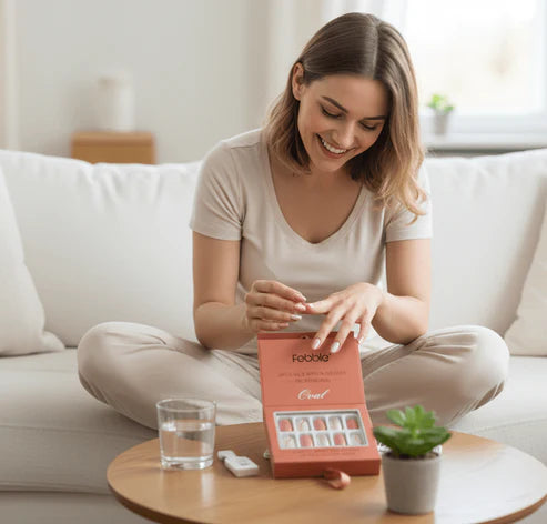 Febble - Peach Nude with Silver Sparkle Press-On Nails (Original)