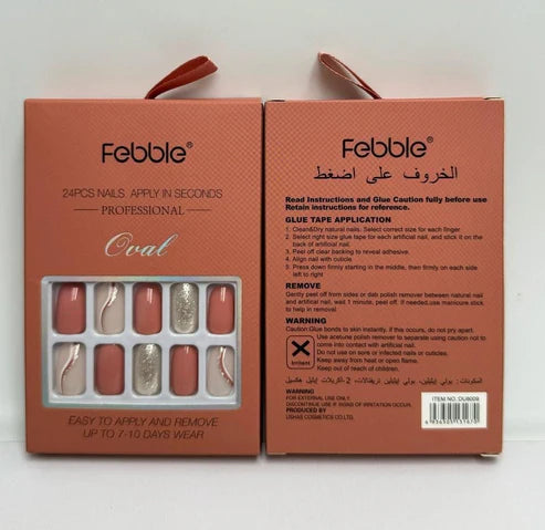 Febble - Peach Nude with Silver Sparkle Press-On Nails (Original)