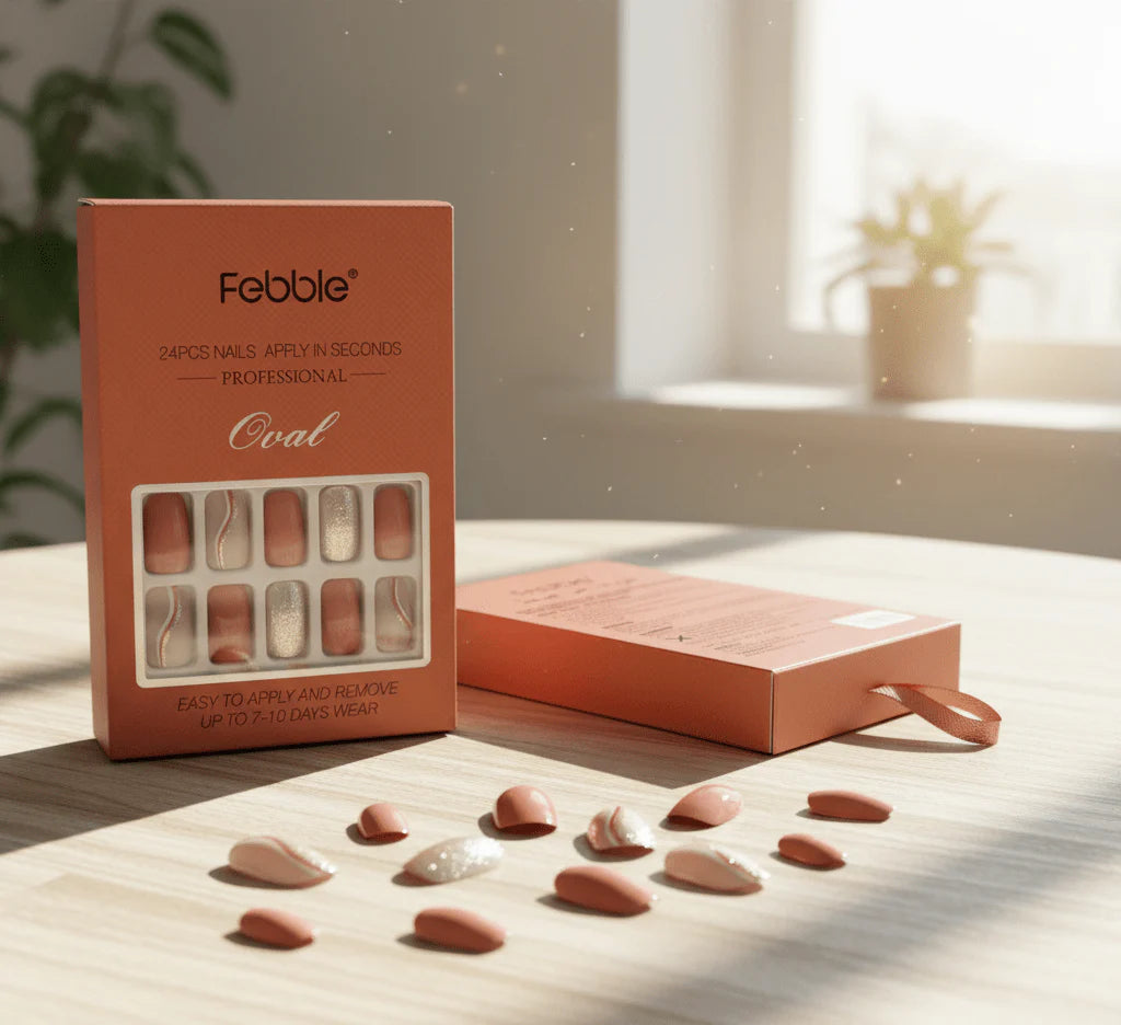 Febble - Peach Nude with Silver Sparkle Press-On Nails (Original)