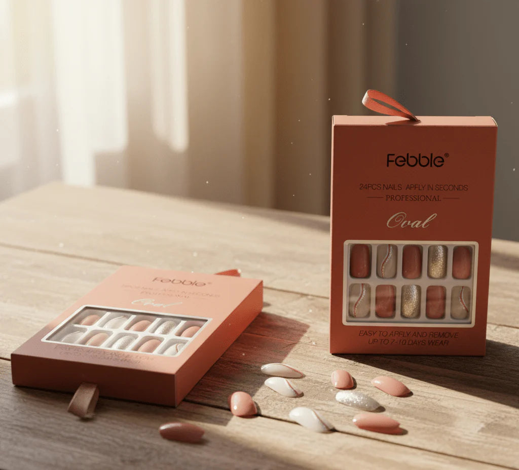 Febble - Peach Nude with Silver Sparkle Press-On Nails (Original)