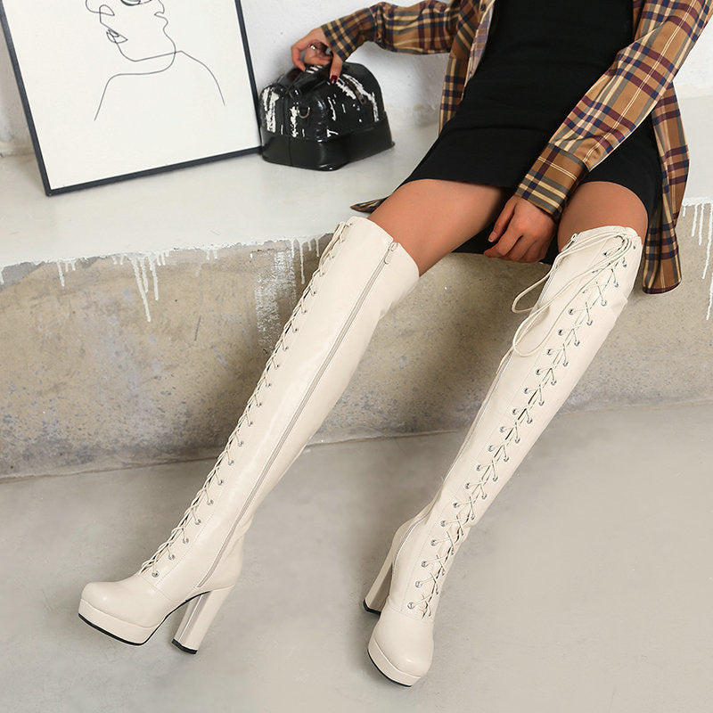 Womens Over-the-knee Boots With Ultra-high Heels And A Square Toe
